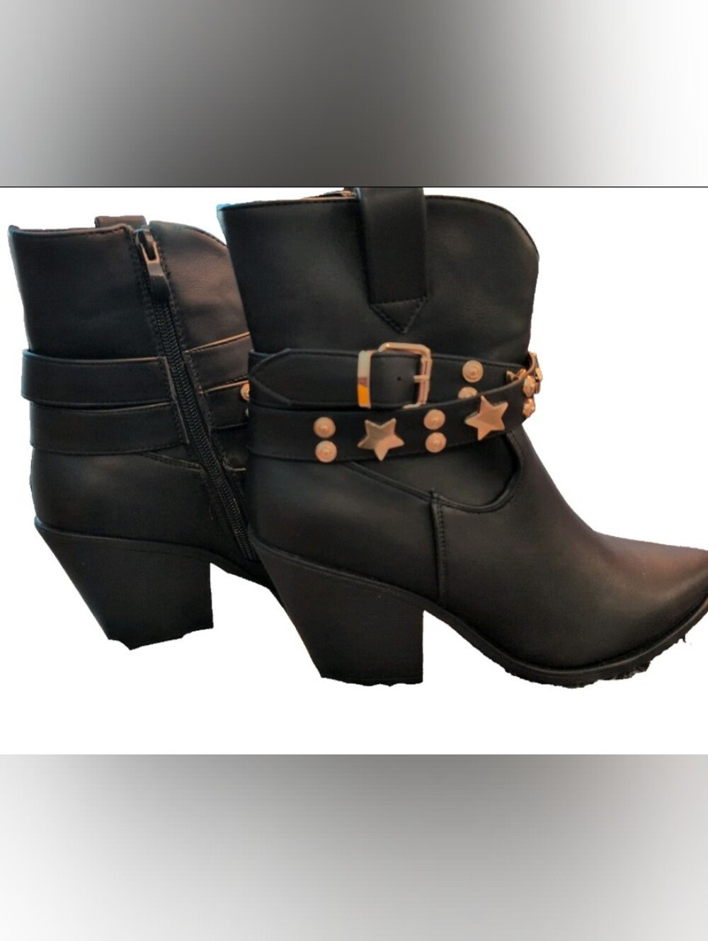 NEW Black Women's Size 8 Cowgirl Boots Booties Gold Star Accent